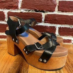 Jeffrey Campbell Havana wooden platform block heel leather straps